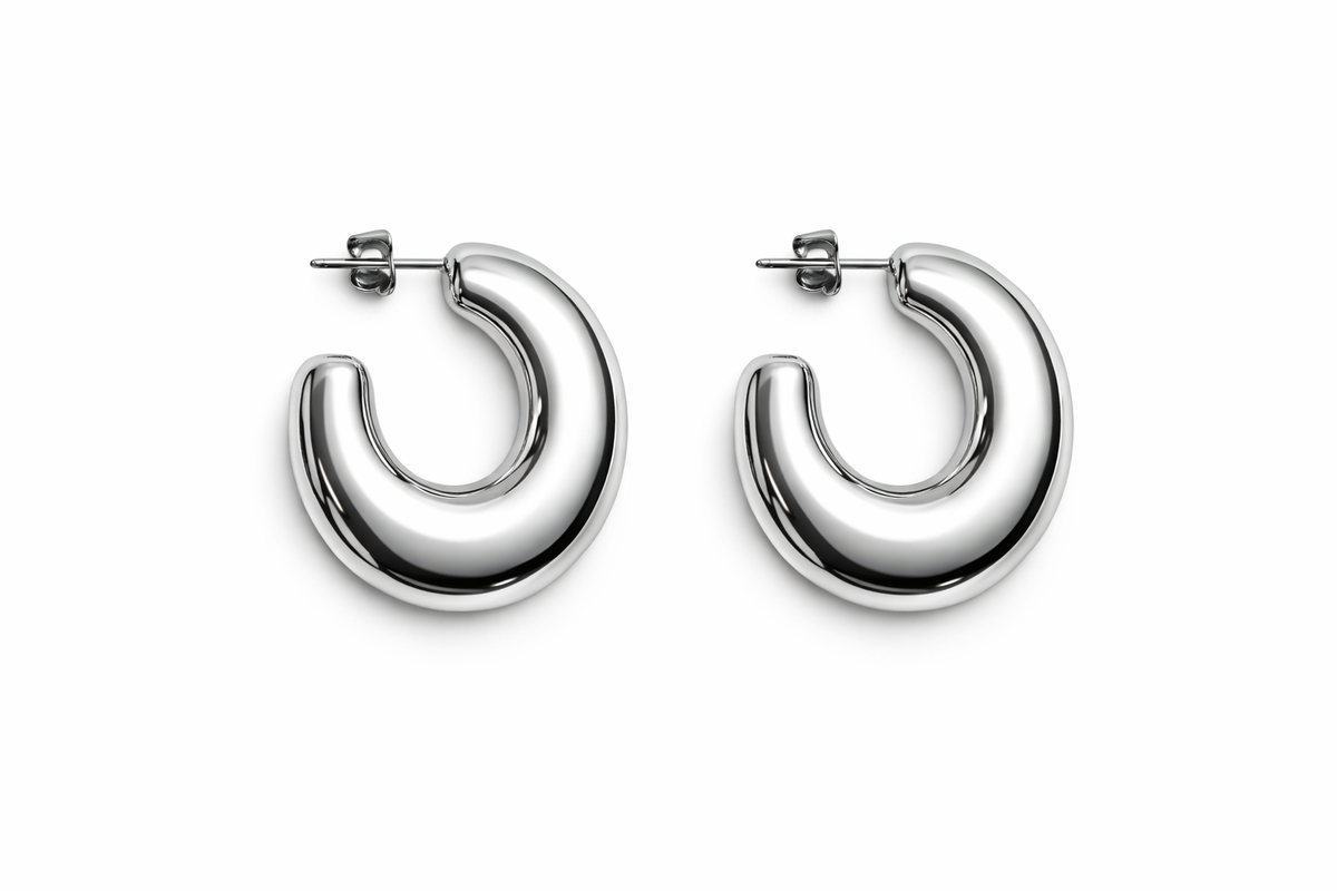 Χρυσά σκουλαρίκια Luna Silver Hoops