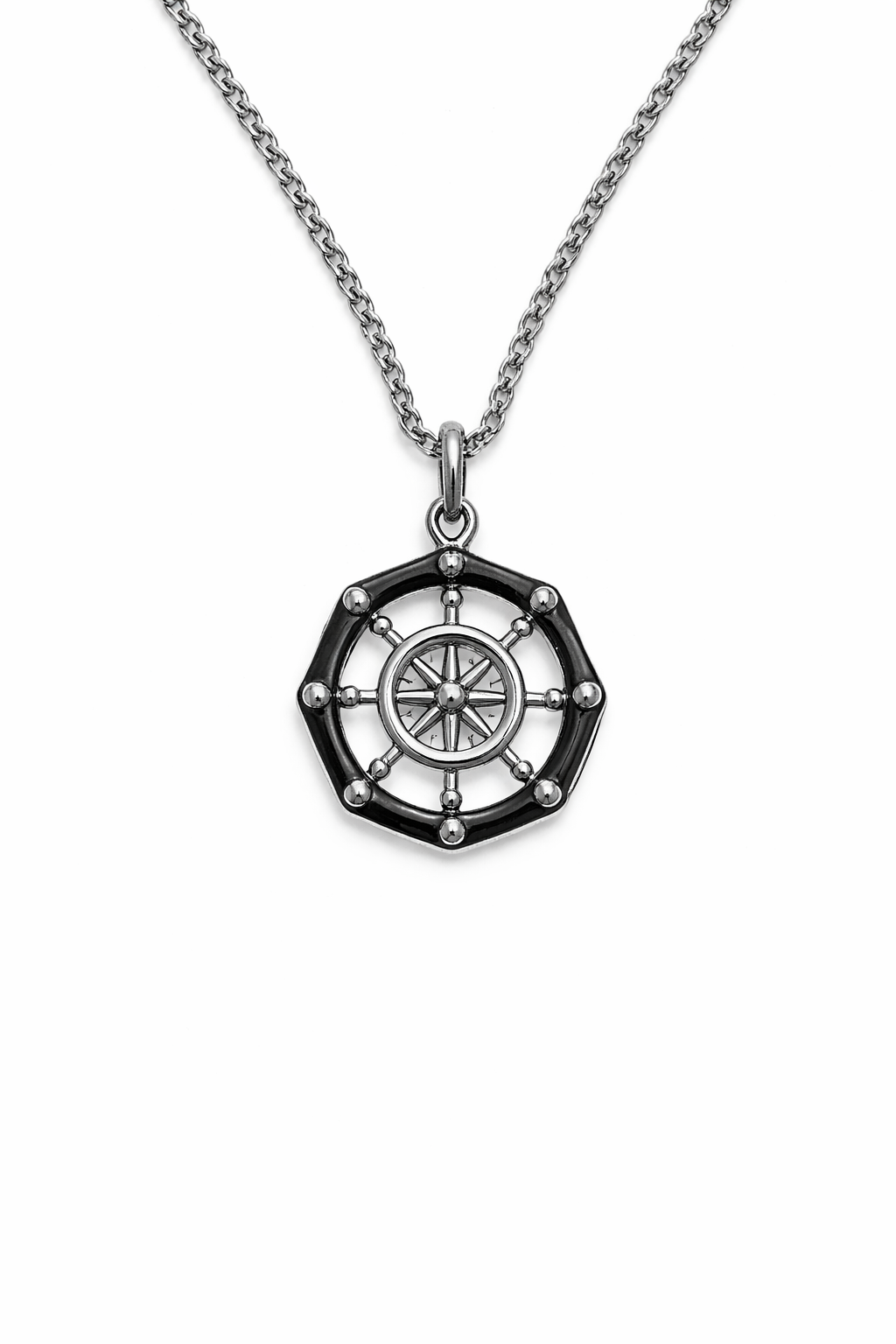 Ασημί Κολιέ Τιμόνι Καραβιού – Nautical Ship Wheel