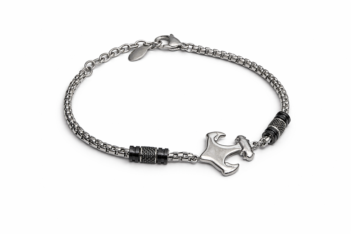 Ανδρικό Βραχιόλι Anchor Steel Black Detail