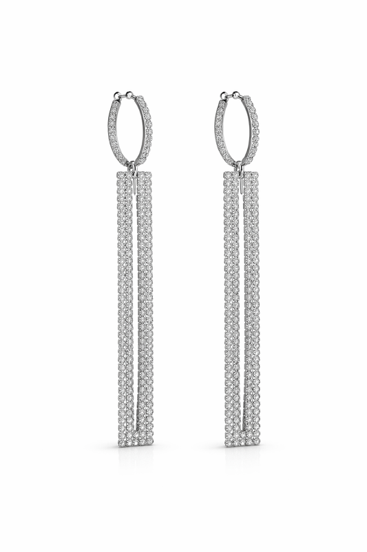 Γυναικεία Σκουλαρίκια Long Drop Crystal Silver