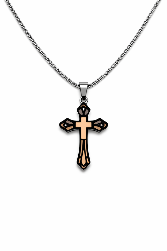 Ανδρικό Κολιέ Σταυρός Black & Gold Cut Design