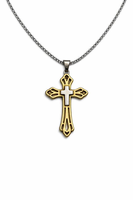 Ανδρικό Κολιέ Σταυρός Gold & Silver Cut Design
