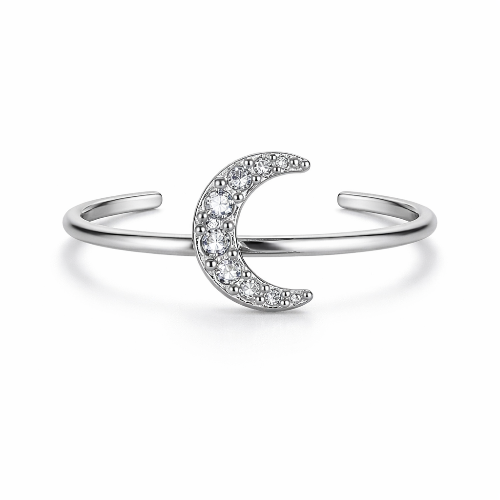 Γυναικείο Δαχτυλίδι Crescent Moon One Size – Ασημί Ρυθμιζόμενο με Κρύσταλλους