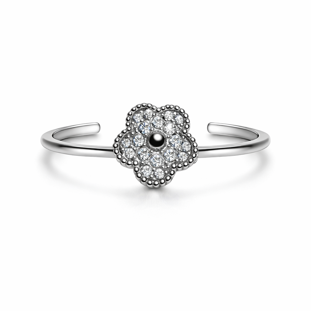 Γυναικείο Δαχτυλίδι Floral Sparkle – Ασημί Ρυθμιζόμενο με Κρύσταλλους