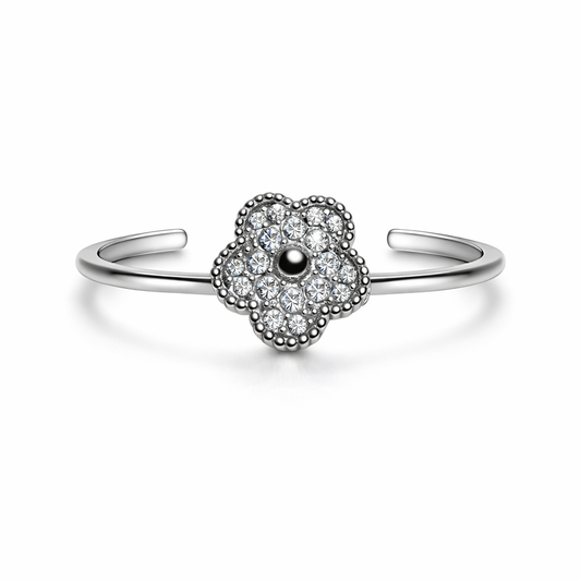 Γυναικείο Δαχτυλίδι Floral Sparkle – Ασημί Ρυθμιζόμενο με Κρύσταλλους