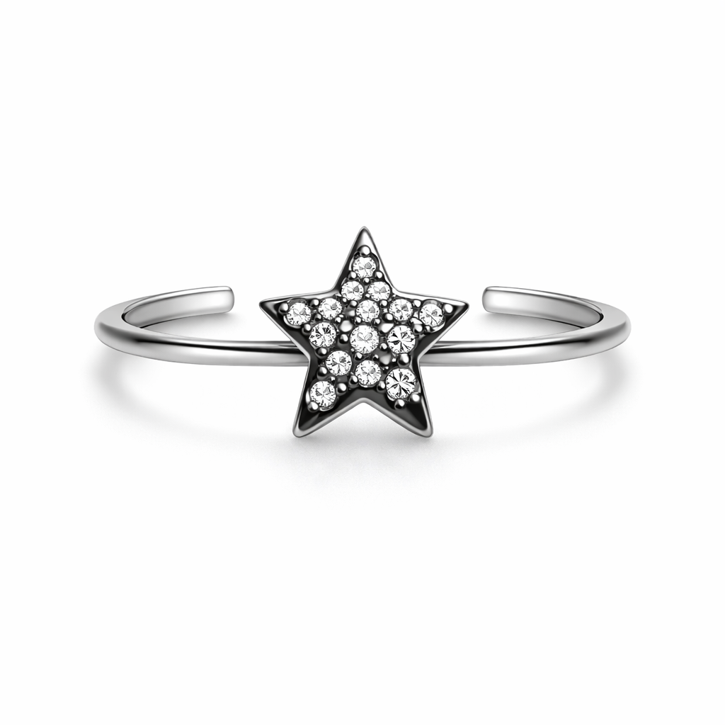 Γυναικείο Δαχτυλίδι Αστέρι Star Sparkle – Ασημί Ρυθμιζόμενο με Κρύσταλλους