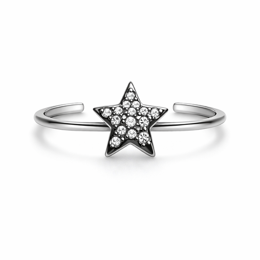 Γυναικείο Δαχτυλίδι Αστέρι Star Sparkle – Ασημί Ρυθμιζόμενο με Κρύσταλλους