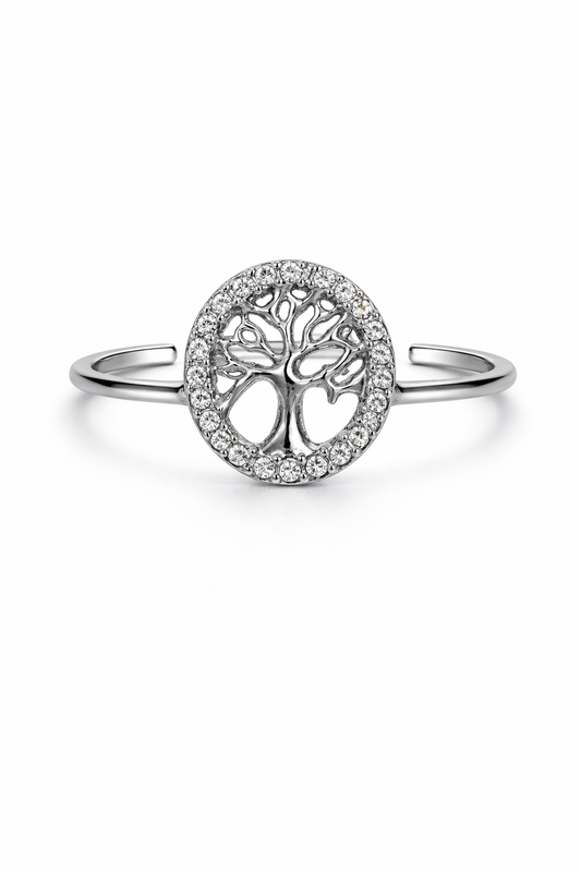 Γυναικείο Δαχτυλίδι Tree of Life / Δέντρο της Ζωής – Ασημί Ρυθμιζόμενο με Κρύσταλλους