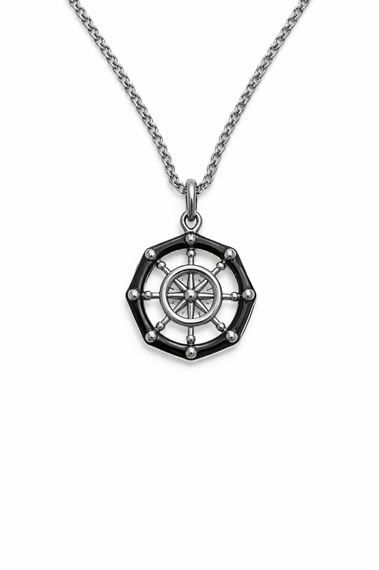 Ασημί Κολιέ Τιμόνι Καραβιού – Nautical Ship Wheel